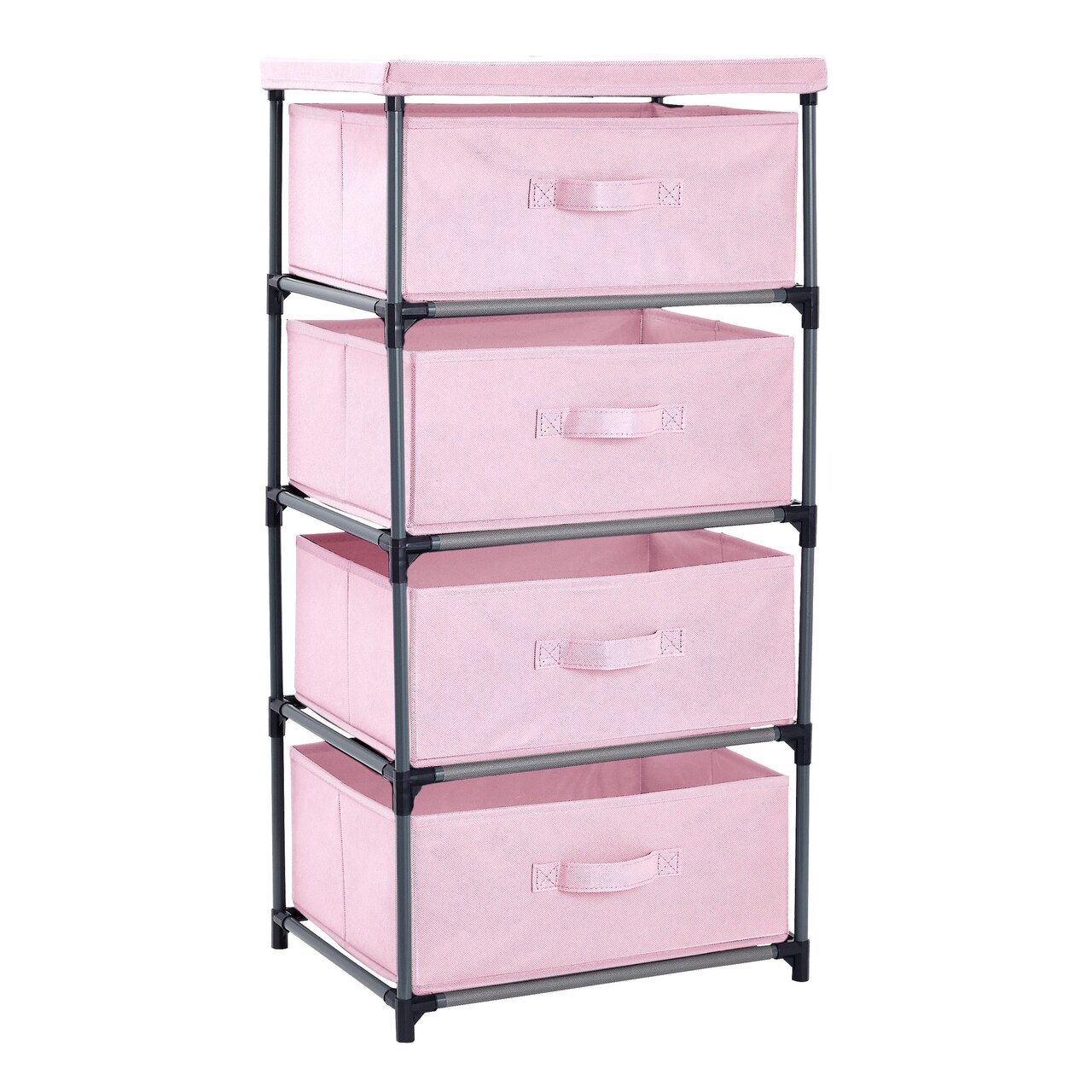 Pink 4 Drawer Dresser, Fabric Clothes Storage Stand for Bedroom, Nursery,  Closet Organizer Unit
